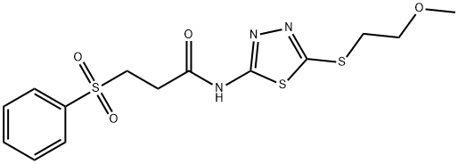 3-(benzenesulfonyl)-N-[5-(2-methoxyethylsulfanyl)-1,3,4-thiadiazol-2-yl]propanamide Struktur