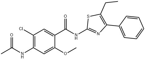 4-acetamido-5-chloro-N-(5-ethyl-4-phenyl-1,3-thiazol-2-yl)-2-methoxybenzamide Struktur