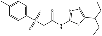 2-(4-methylphenyl)sulfonyl-N-(5-pentan-3-yl-1,3,4-thiadiazol-2-yl)acetamide Struktur