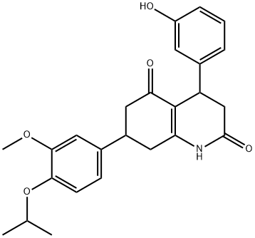 4-(3-hydroxyphenyl)-7-(3-methoxy-4-propan-2-yloxyphenyl)-1,3,4,6,7,8-hexahydroquinoline-2,5-dione Struktur