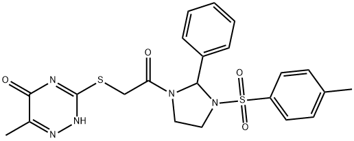 6-methyl-3-[(2-{3-[(4-methylphenyl)sulfonyl]-2-phenylimidazolidin-1-yl}-2-oxoethyl)sulfanyl]-1,2,4-triazin-5(4H)-one Struktur