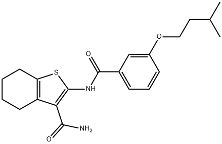 2-[[3-(3-methylbutoxy)benzoyl]amino]-4,5,6,7-tetrahydro-1-benzothiophene-3-carboxamide Struktur