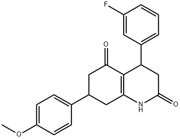 4-(3-fluorophenyl)-7-(4-methoxyphenyl)-1,3,4,6,7,8-hexahydroquinoline-2,5-dione Struktur