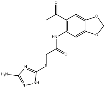 N-(6-acetyl-1,3-benzodioxol-5-yl)-2-[(5-amino-1H-1,2,4-triazol-3-yl)sulfanyl]acetamide Struktur