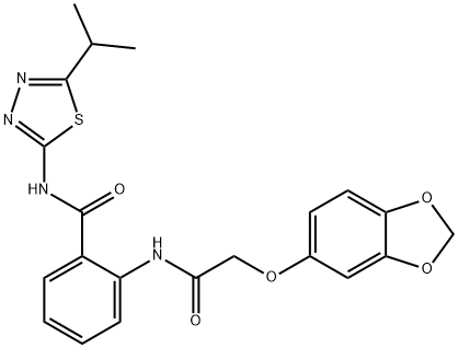 2-[[2-(1,3-benzodioxol-5-yloxy)acetyl]amino]-N-(5-propan-2-yl-1,3,4-thiadiazol-2-yl)benzamide Struktur