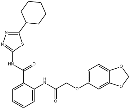 2-[[2-(1,3-benzodioxol-5-yloxy)acetyl]amino]-N-(5-cyclohexyl-1,3,4-thiadiazol-2-yl)benzamide Struktur