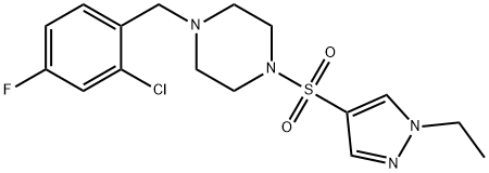 1-[(2-chloro-4-fluorophenyl)methyl]-4-(1-ethylpyrazol-4-yl)sulfonylpiperazine Struktur