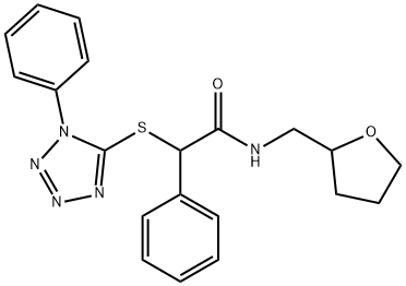 2-phenyl-2-[(1-phenyl-1H-tetrazol-5-yl)sulfanyl]-N-(tetrahydrofuran-2-ylmethyl)acetamide Struktur