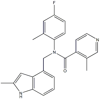 N-(4-Fluoro-2-methylphenyl)-3-methyl-N-((2-methyl-1H- indol-4-yl)methyl)isonicotinamide Struktur