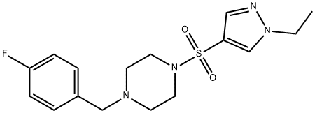 1-(1-ethylpyrazol-4-yl)sulfonyl-4-[(4-fluorophenyl)methyl]piperazine Struktur