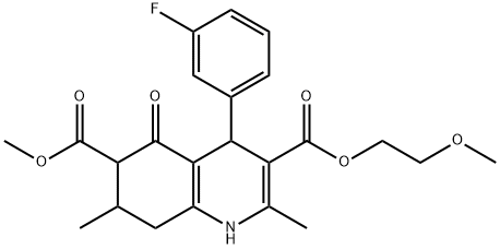 3-(2-methoxyethyl) 6-methyl 4-(3-fluorophenyl)-2,7-dimethyl-5-oxo-1,4,5,6,7,8-hexahydroquinoline-3,6-dicarboxylate Struktur