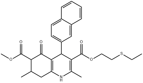 3-(2-(ethylthio)ethyl) 6-methyl 2,7-dimethyl-4-(naphthalen-2-yl)-5-oxo-1,4,5,6,7,8-hexahydroquinoline-3,6-dicarboxylate Struktur