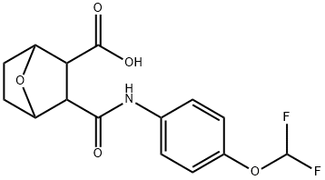 3-((4-(difluoromethoxy)phenyl)carbamoyl)-7-oxabicyclo[2.2.1]heptane-2-carboxylic acid Struktur