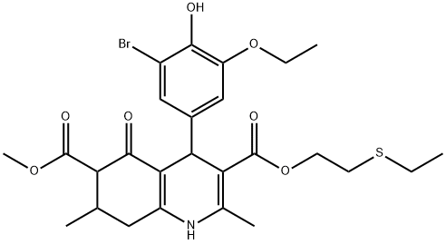 3-(2-(ethylthio)ethyl) 6-methyl 4-(3-bromo-5-ethoxy-4-hydroxyphenyl)-2,7-dimethyl-5-oxo-1,4,5,6,7,8-hexahydroquinoline-3,6-dicarboxylate Struktur