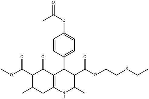 3-(2-(ethylthio)ethyl) 6-methyl 4-(4-acetoxyphenyl)-2,7-dimethyl-5-oxo-1,4,5,6,7,8-hexahydroquinoline-3,6-dicarboxylate Struktur