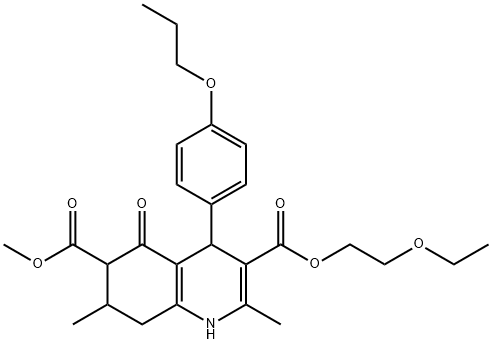 3-(2-ethoxyethyl) 6-methyl 2,7-dimethyl-5-oxo-4-(4-propoxyphenyl)-1,4,5,6,7,8-hexahydroquinoline-3,6-dicarboxylate Struktur