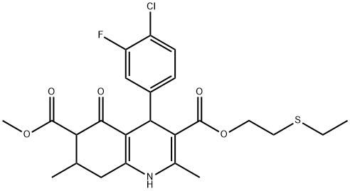 3-(2-(ethylthio)ethyl) 6-methyl 4-(4-chloro-3-fluorophenyl)-2,7-dimethyl-5-oxo-1,4,5,6,7,8-hexahydroquinoline-3,6-dicarboxylate Struktur