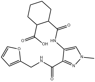 2-((3-((furan-2-ylmethyl)carbamoyl)-1-methyl-1H-pyrazol-4-yl)carbamoyl)cyclohexanecarboxylic acid Struktur