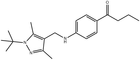 1-(4-(((1-(tert-Butyl)-3,5-dimethyl-1H-pyrazol-4-yl)methyl)amino)phenyl)butan-1-one Struktur