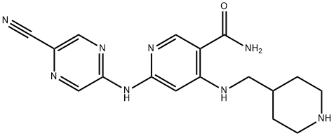 6-((5-Cyanopyrazin-2-yl)amino)-4-((piperidin-4-ylmethyl)amino)nicotinamide Struktur