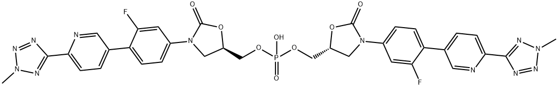 bis(((R)-3-(3-fluoro-4-(6-(2-methyl-2H-tetrazol-5-yl)pyridin-3-yl)phenyl)-2-oxooxazolidin-5-yl)methyl) hydrogen phosphate Struktur