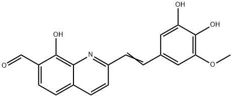 7-Quinolinecarboxaldehyde, 2-[2-(3,4-dihydroxy-5-methoxyphenyl)ethenyl]-8-hydroxy- Struktur