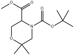 3,4-Morpholinedicarboxylic acid, 6,6-dimethyl-, 4-(1,1-dimethylethyl) 3-methyl ester Struktur