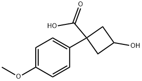 3-hydroxy-1-(4-methoxyphenyl)cyclobutanecarboxylic acid Struktur