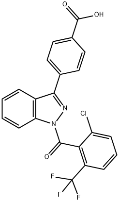 4-(1-(2-chloro-6-(trifluoromethyl)benzoyl)-1H-indazol-3-yl)benzoic acid Struktur