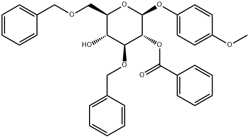 4-Methoxyphenyl 3,6-bis-O-(phenylmethyl)-beta-D-glucopyranoside 2-benzoate Struktur