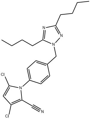 3,5-Dichloro-1-(4-((3,5-dibutyl-1H-1,2,4-triazol-1-yl)methyl)phenyl)-1H-pyrrole-2-carbonitrile Struktur