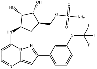 methyl ((1S,2R,3S,4R)-2,3-dihydroxy-4-((2-(3-((trifluoromethyl)thio)phenyl)pyrazolo[1,5-a]pyrimidin-7-yl)amino)cyclopentyl)sulfamate Struktur