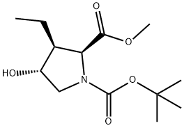 1,2-Pyrrolidinedicarboxylic acid, 3-ethyl-4-hydroxy-, 1-(1,1-dimethylethyl) 2-methyl ester, (2S,3S,4R)- Struktur