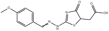 2-(2-((4-methoxybenzylidene)hydrazono)-4-oxothiazolidin-5-yl)acetic acid Struktur