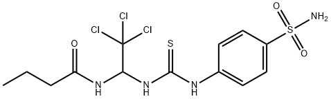 N-(2,2,2-trichloro-1-{[(4-sulfamoylphenyl)carbamothioyl]amino}ethyl)butanamide Struktur