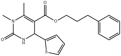 3-phenylpropyl 1,6-dimethyl-2-oxo-4-(thiophen-2-yl)-1,2,3,4-tetrahydropyrimidine-5-carboxylate Struktur