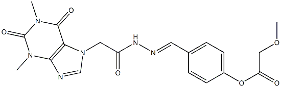 4-[(E)-{2-[(1,3-dimethyl-2,6-dioxo-1,2,3,6-tetrahydro-7H-purin-7-yl)acetyl]hydrazinylidene}methyl]-2-methoxyphenyl acetate Struktur