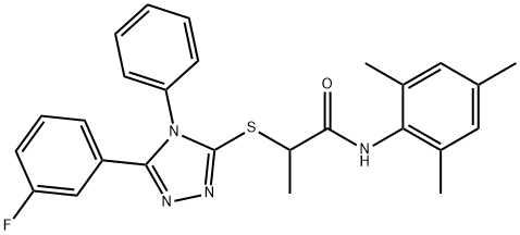 2-{[5-(3-fluorophenyl)-4-phenyl-4H-1,2,4-triazol-3-yl]sulfanyl}-N-(2,4,6-trimethylphenyl)propanamide Struktur