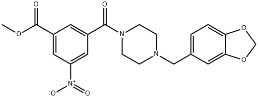 methyl 3-(4-(benzo[d][1,3]dioxol-5-ylmethyl)piperazine-1-carbonyl)-5-nitrobenzoate Struktur