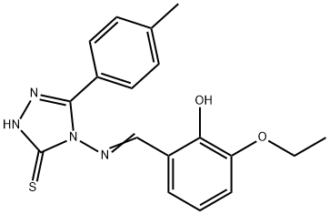 2-ethoxy-6-(((3-mercapto-5-(p-tolyl)-4H-1,2,4-triazol-4-yl)imino)methyl)phenol Struktur