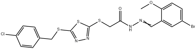 N'-[(E)-(5-bromo-2-methoxyphenyl)methylidene]-2-({5-[(4-chlorobenzyl)sulfanyl]-1,3,4-thiadiazol-2-yl}sulfanyl)acetohydrazide Struktur