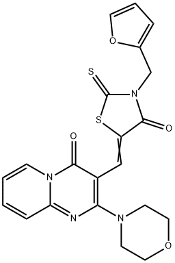 3-{[3-(2-furylmethyl)-4-oxo-2-thioxo-1,3-thiazolidin-5-ylidene]methyl}-2-(4-morpholinyl)-4H-pyrido[1,2-a]pyrimidin-4-one Struktur