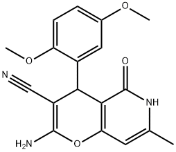 2-amino-4-(2,5-dimethoxyphenyl)-7-methyl-5-oxo-5,6-dihydro-4H-pyrano[3,2-c]pyridine-3-carbonitrile Struktur