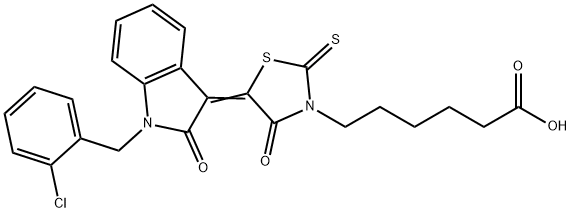 (Z)-6-(5-(1-(2-chlorobenzyl)-2-oxoindolin-3-ylidene)-4-oxo-2-thioxothiazolidin-3-yl)hexanoic acid Struktur