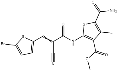 (E)-methyl 2-(3-(5-bromothiophen-2-yl)-2-cyanoacrylamido)-5-carbamoyl-4-methylthiophene-3-carboxylate Struktur