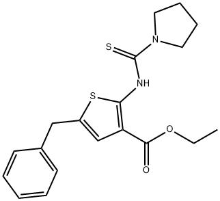 ethyl 5-benzyl-2-(pyrrolidine-1-carbothioamido)thiophene-3-carboxylate Struktur