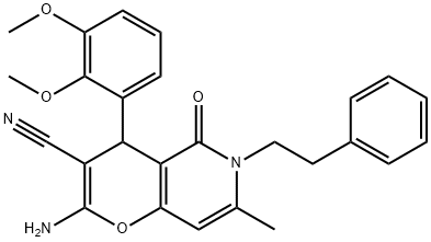 2-amino-4-(2,3-dimethoxyphenyl)-7-methyl-5-oxo-6-(2-phenylethyl)-5,6-dihydro-4H-pyrano[3,2-c]pyridine-3-carbonitrile Struktur