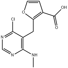 2-((4-Chloro-6-(methylamino)pyrimidin-5-yl)methyl)furan-3-carboxylic acid Struktur