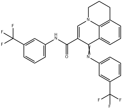 (E)-N-(3-(trifluoromethyl)phenyl)-1-((3-(trifluoromethyl)phenyl)imino)-1,5,6,7-tetrahydropyrido[3,2,1-ij]quinoline-2-carboxamide Struktur