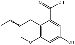 (E)-2-(But-2-en-1-yl)-5-hydroxy-3-methoxybenzoic acid Struktur